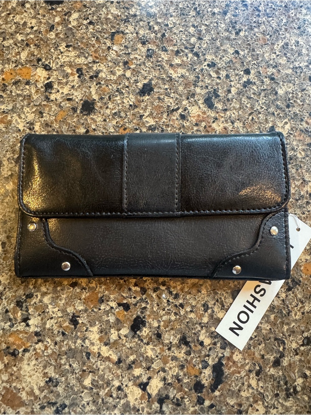 Source Unknown Black Women's Wallet Clutch with Silver Studs